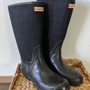Hunter Black w/ fabric Arlen Rain boots - Sz 8